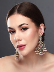 Gold plated kundan & Meenakari Chandbali Earring Pink