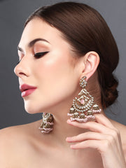 Gold plated kundan & Meenakari Chandbali Earring Pink
