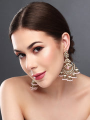 Gold plated kundan & Meenakari Chandbali Earring Pink