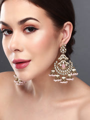 Gold plated kundan & Meenakari Chandbali Earring Pink