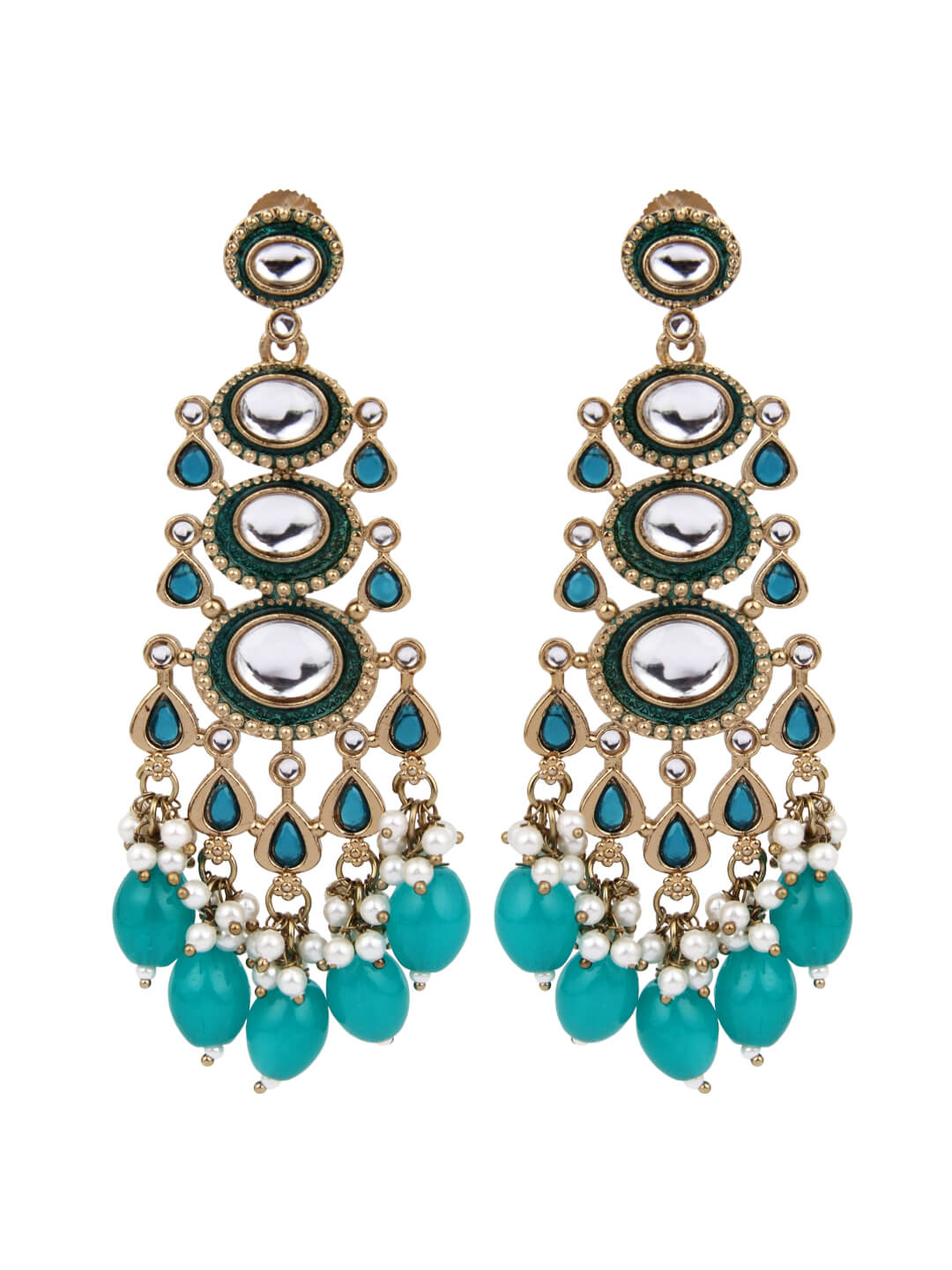 Gold plated kundan & Meenakari Drop Earring Blue