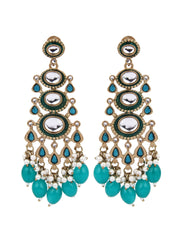 Gold plated kundan & Meenakari Drop Earring Blue