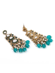 Gold plated kundan & Meenakari Drop Earring Blue