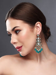 Gold plated kundan & Meenakari Drop Earring Blue