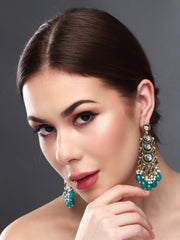 Gold plated kundan & Meenakari Drop Earring Blue