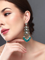 Gold plated kundan & Meenakari Drop Earring Blue