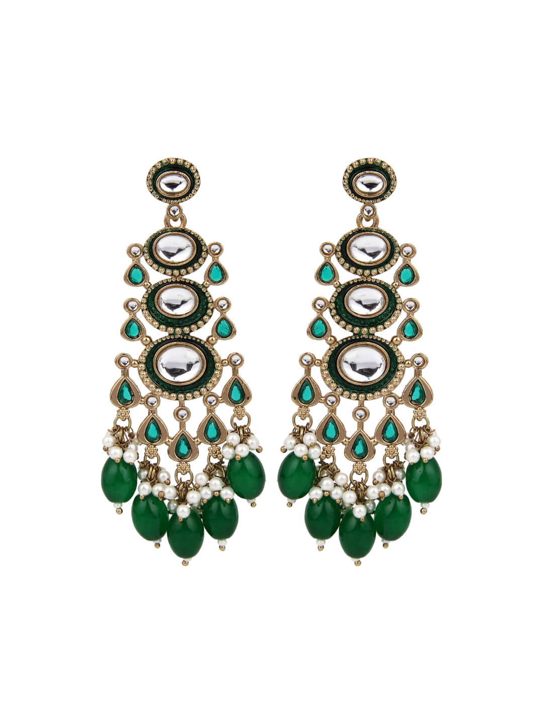 Gold plated kundan & Meenakari Drop Earring Green