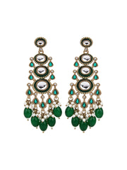 Gold plated kundan & Meenakari Drop Earring Green