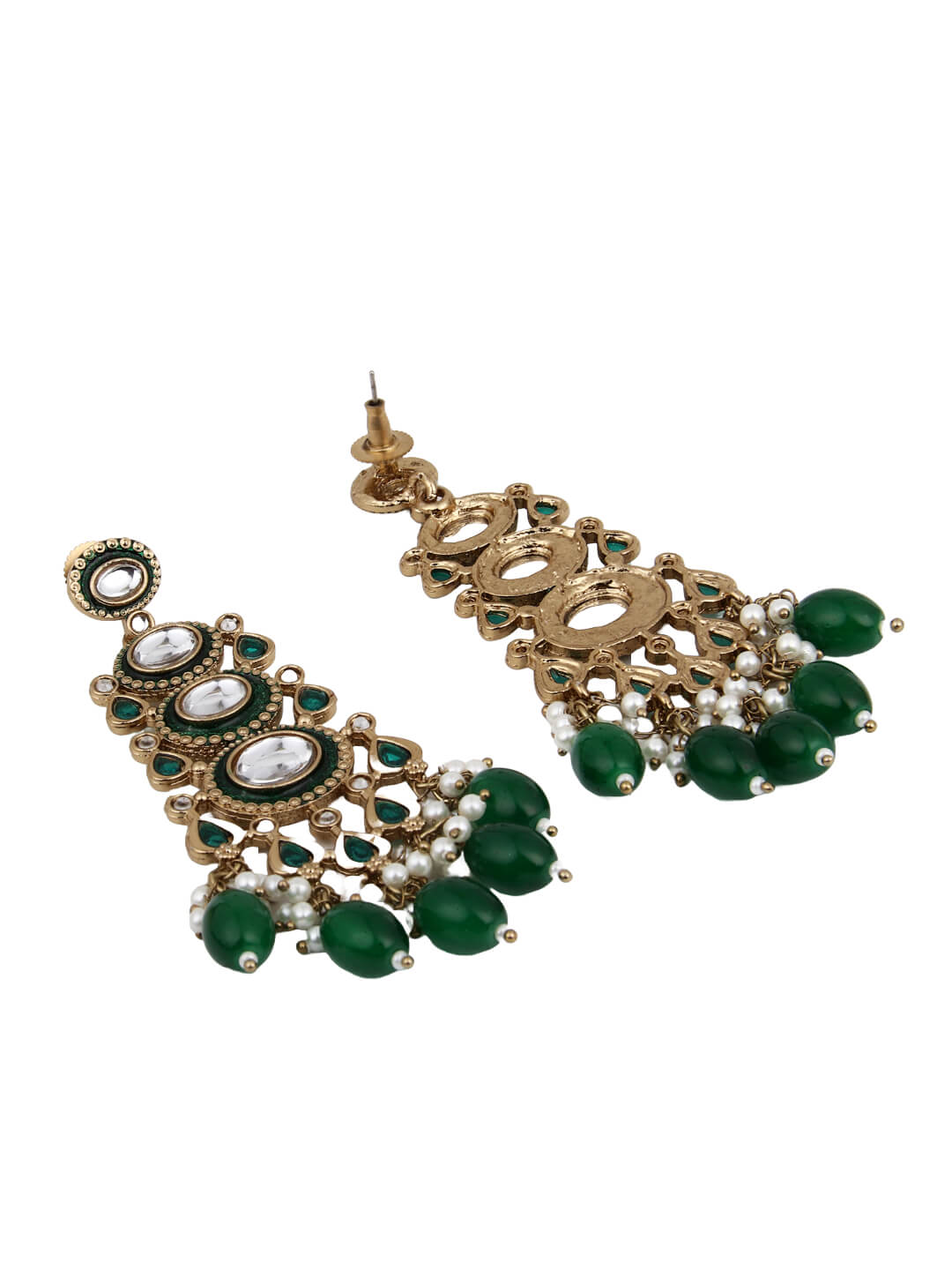 Gold plated kundan & Meenakari Drop Earring Green