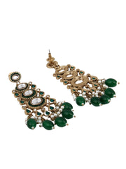 Gold plated kundan & Meenakari Drop Earring Green