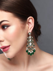 Gold plated kundan & Meenakari Drop Earring Green
