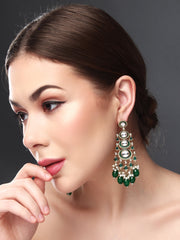 Gold plated kundan & Meenakari Drop Earring Green