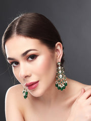 Gold plated kundan & Meenakari Drop Earring Green