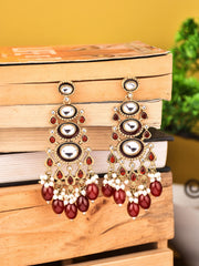 Gold plated kundan & Meenakari Drop Earring Red