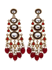 Gold plated kundan & Meenakari Drop Earring Red