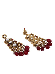 Gold plated kundan & Meenakari Drop Earring Red