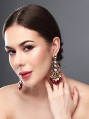 Gold plated kundan & Meenakari Drop Earring Red