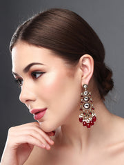 Gold plated kundan & Meenakari Drop Earring Red