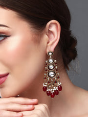 Gold plated kundan & Meenakari Drop Earring Red