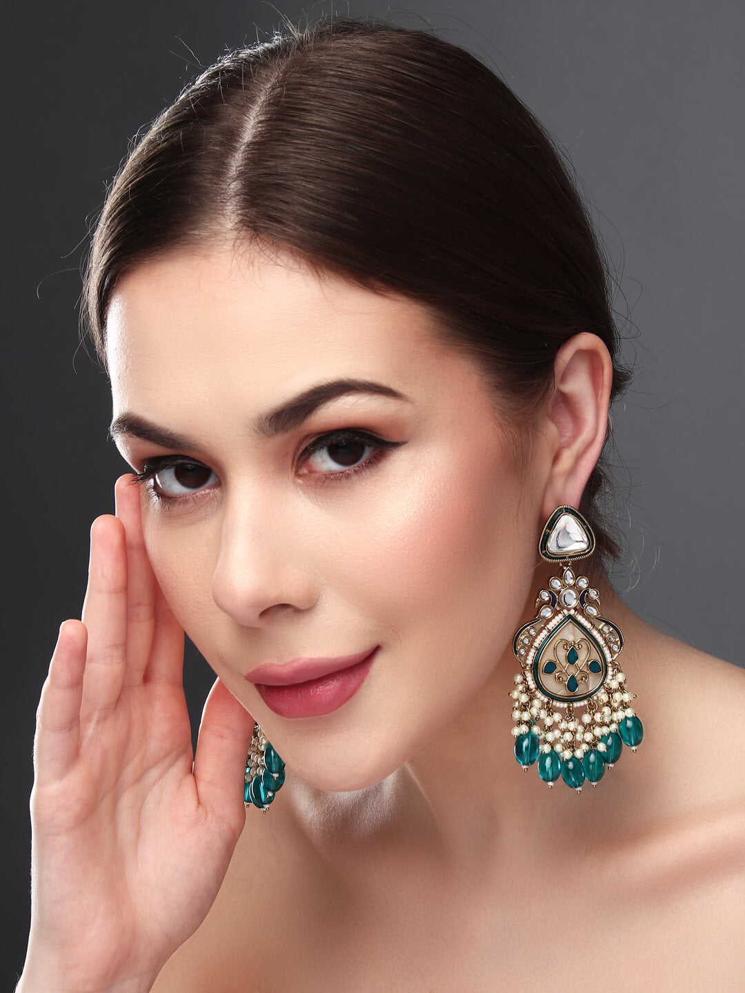 Gold plated kundan & Mother of Pearl Chandbali Blue