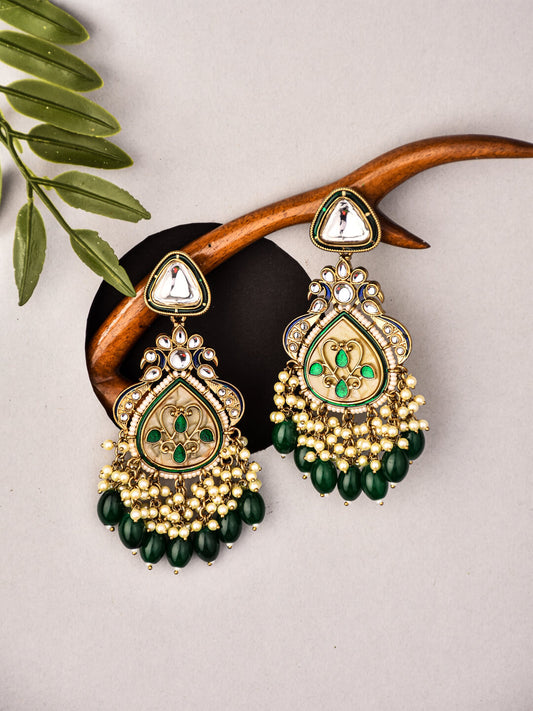 Gold plated kundan & Mother of Pearl Chandbali Green