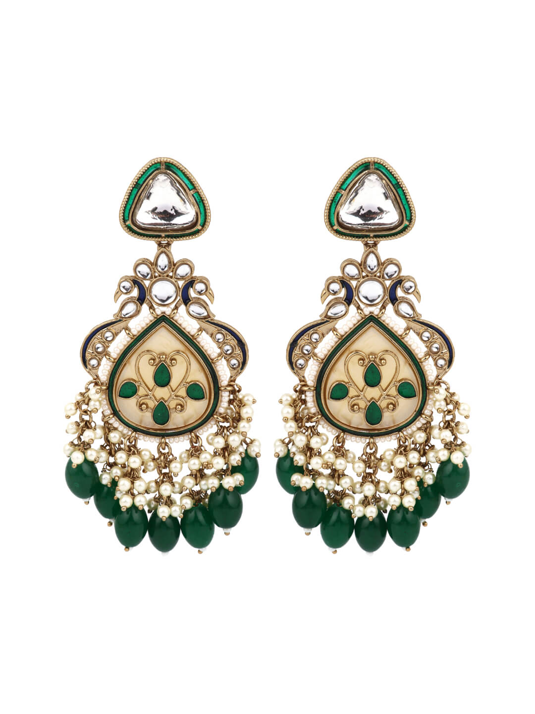 Gold plated kundan & Mother of Pearl Chandbali Green