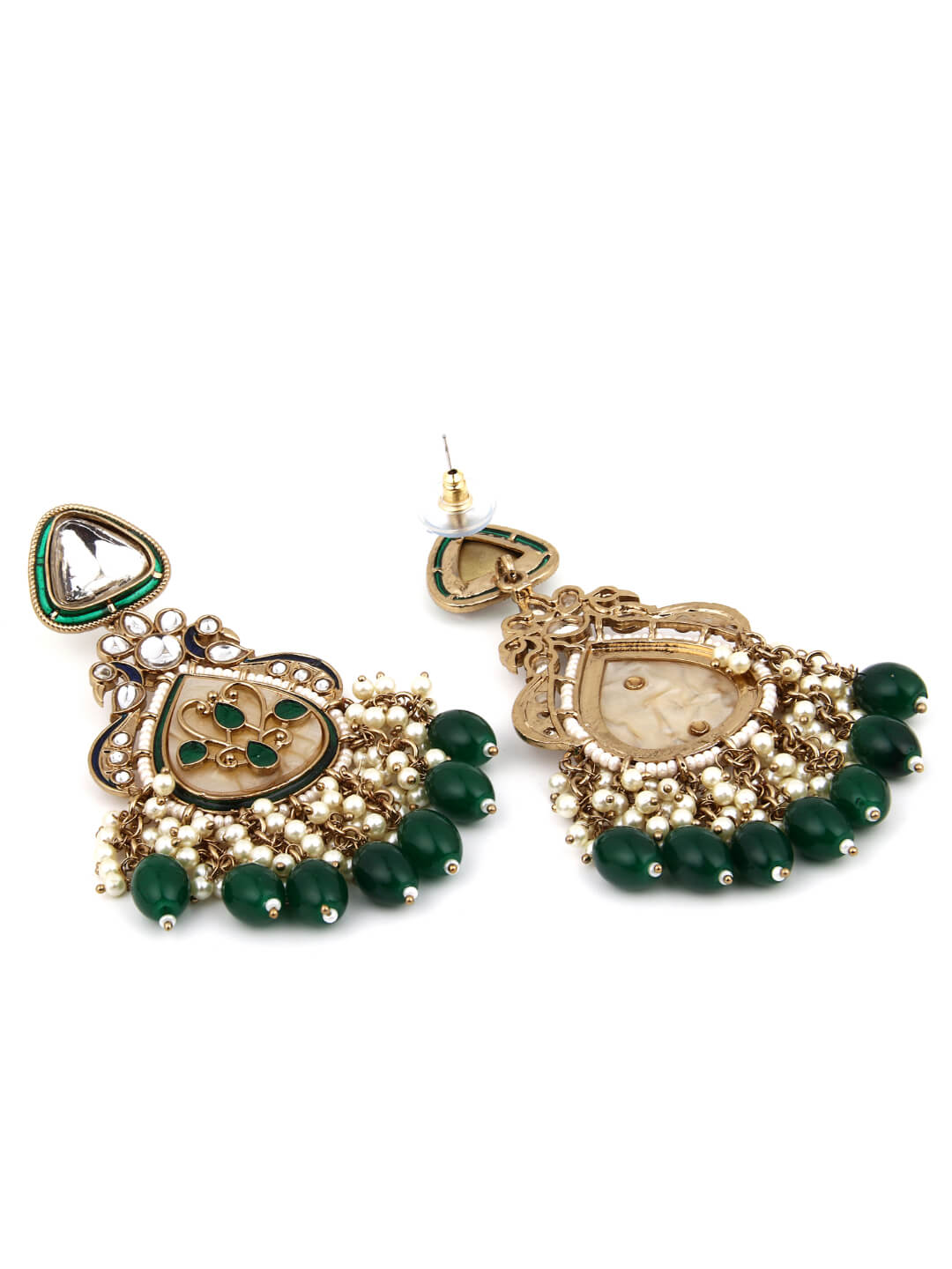 Gold plated kundan & Mother of Pearl Chandbali Green