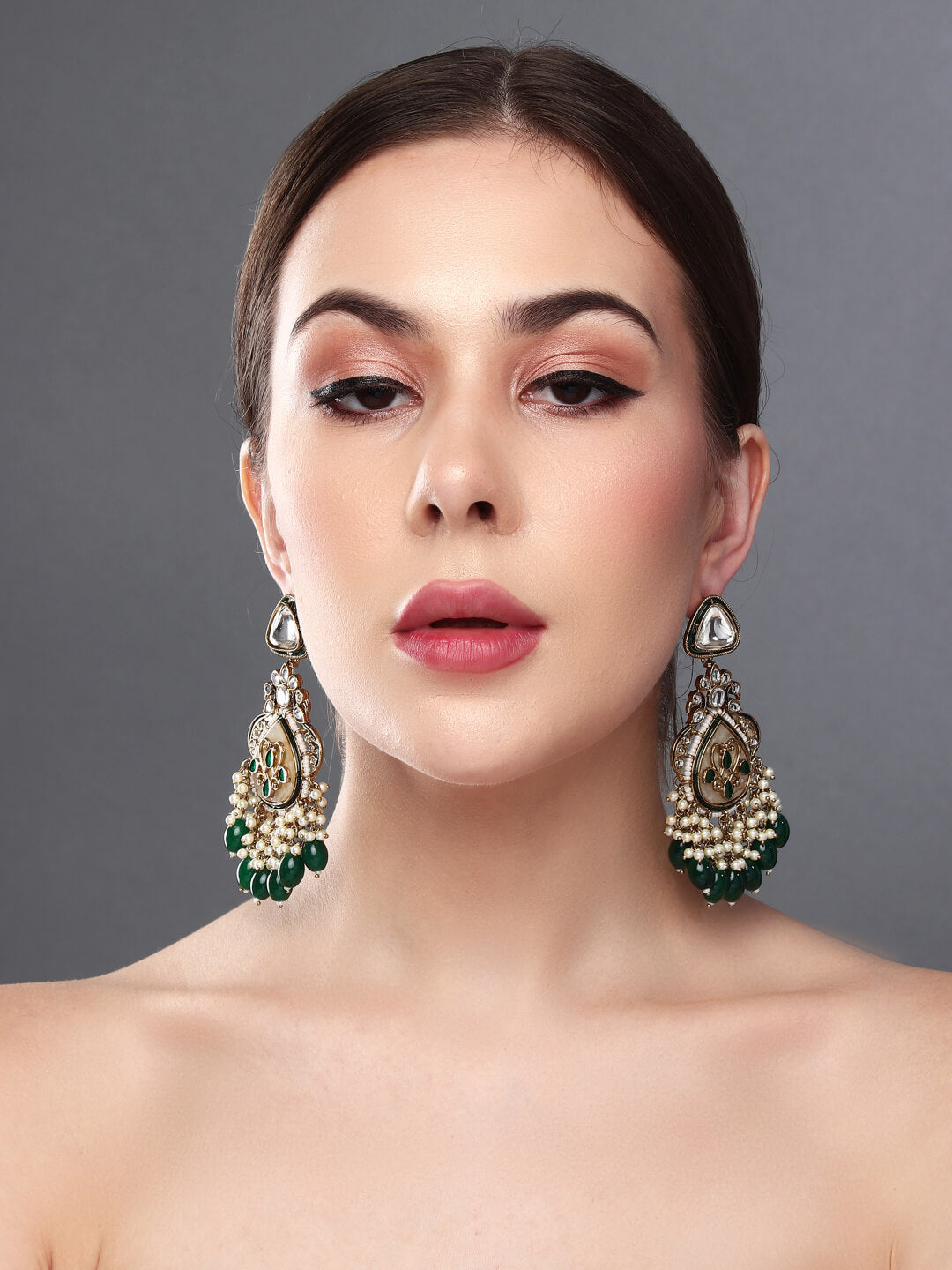 Gold plated kundan & Mother of Pearl Chandbali Green