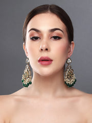 Gold plated kundan & Mother of Pearl Chandbali Green