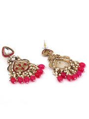 Gold plated kundan & Mother of Pearl Chandbali Red