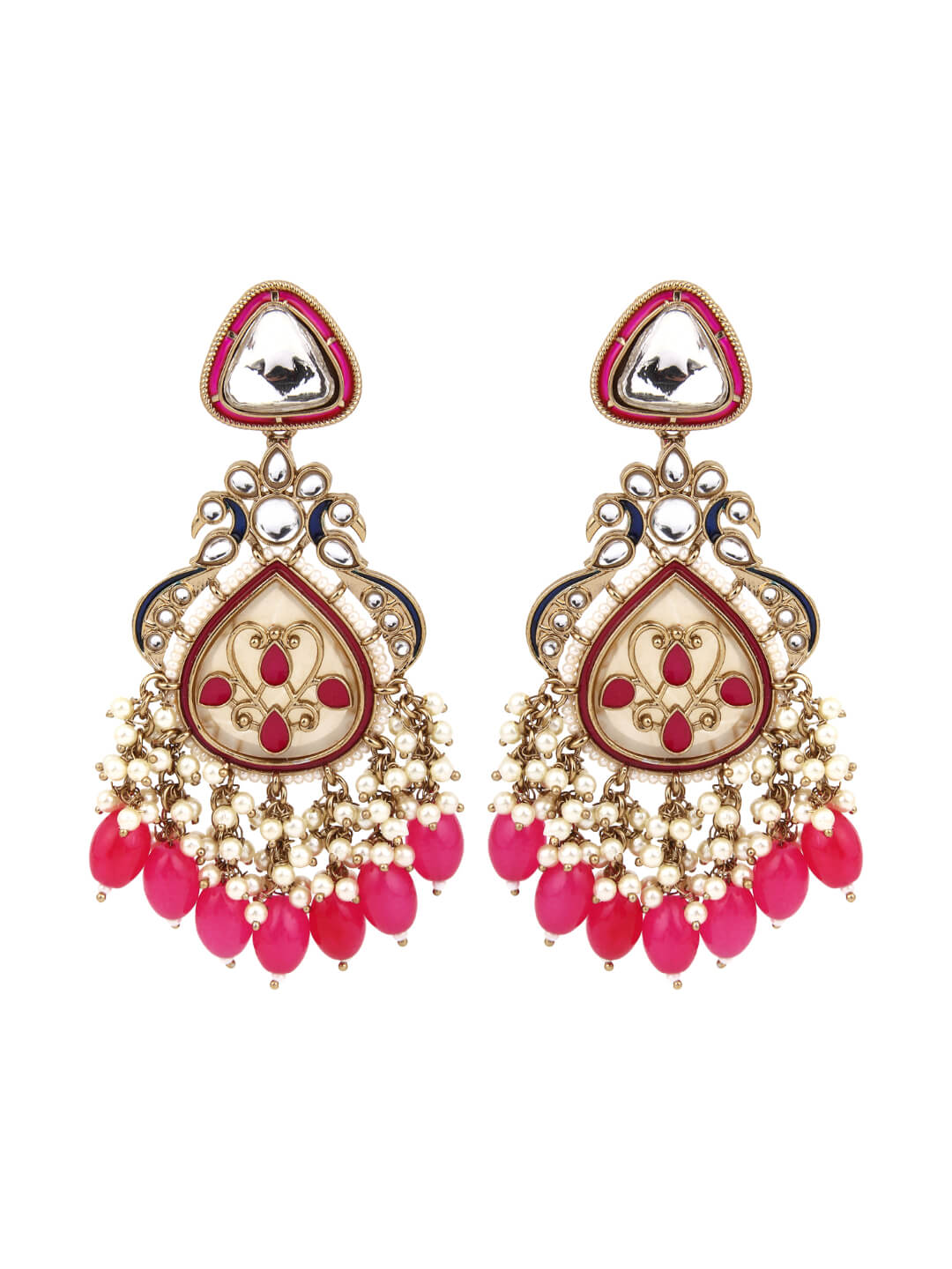 Gold plated kundan & Mother of Pearl Chandbali Red