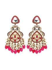 Gold plated kundan & Mother of Pearl Chandbali Red