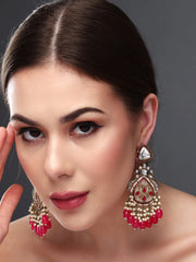 Gold plated kundan & Mother of Pearl Chandbali Red