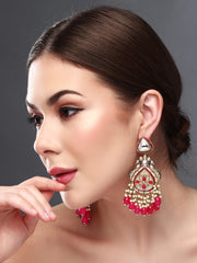 Gold plated kundan & Mother of Pearl Chandbali Red