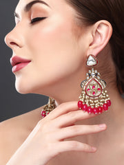Gold plated kundan & Mother of Pearl Chandbali Red