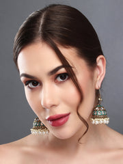 Gold plated kundan & Meenakari Jhumka Earring Green