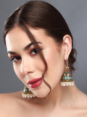 Gold plated kundan & Meenakari Jhumka Earring Green