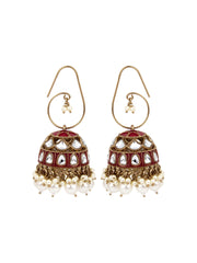 Gold plated kundan & Pink Meenakari Jhumka Earring