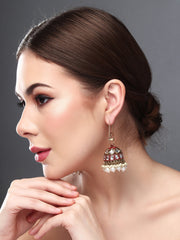 Gold plated kundan & Pink Meenakari Jhumka Earring