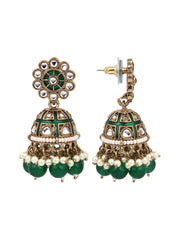 Gold plated kundan & Meenakari Jhumka Earring Green