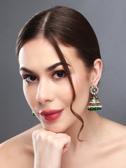 Gold plated kundan & Meenakari Jhumka Earring Green