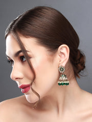 Gold plated kundan & Meenakari Jhumka Earring Green