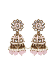 Gold plated kundan & Light Pink Meenakari Jhumka Earring
