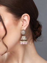 Gold plated kundan & Light Pink Meenakari Jhumka Earring