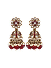 Gold plated kundan & Red Meenakari Jhumka Earring