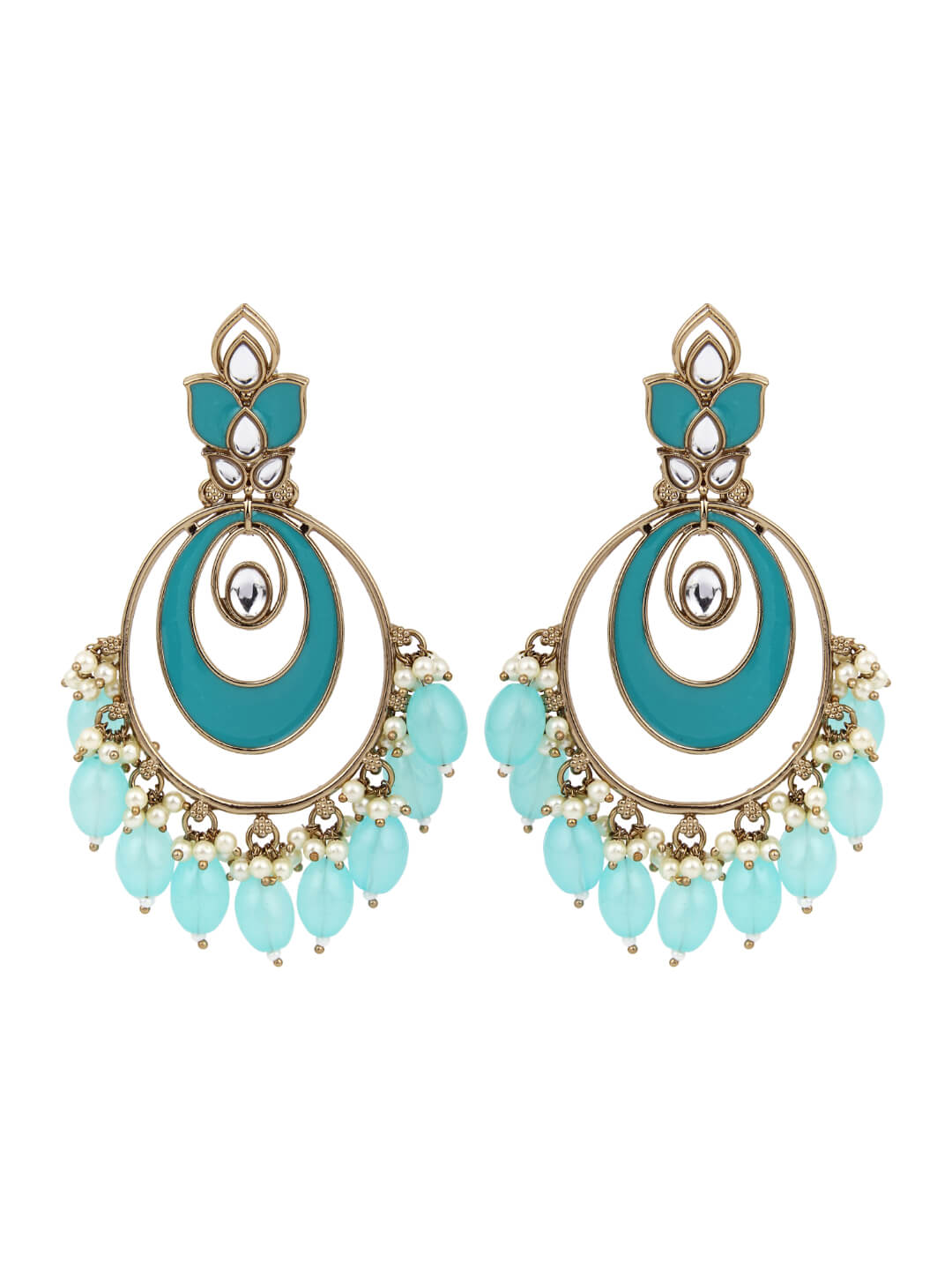 Gold plated kundan & Meenakari Chandbali Earring Blue