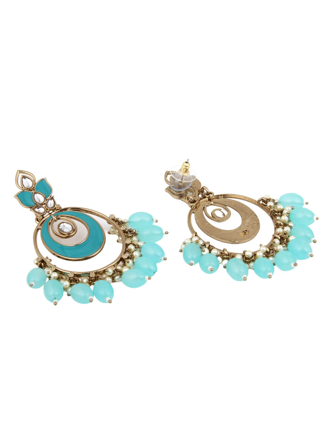 Gold plated kundan & Meenakari Chandbali Earring Blue