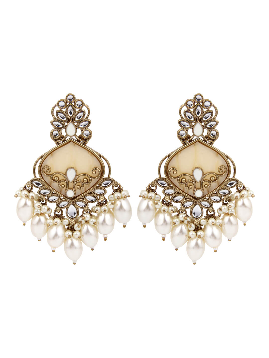 Gold plated kundan & Meenakari Chandbali Earring White