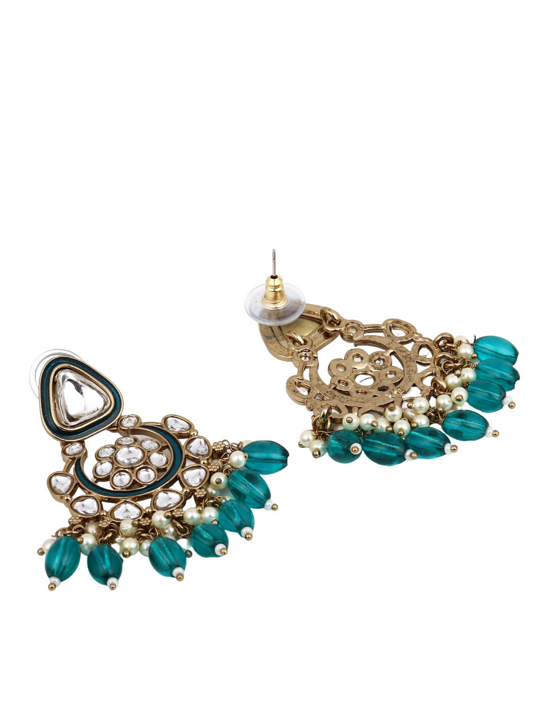 Gold plated kundan & Meenakari Chandbali Earring Green