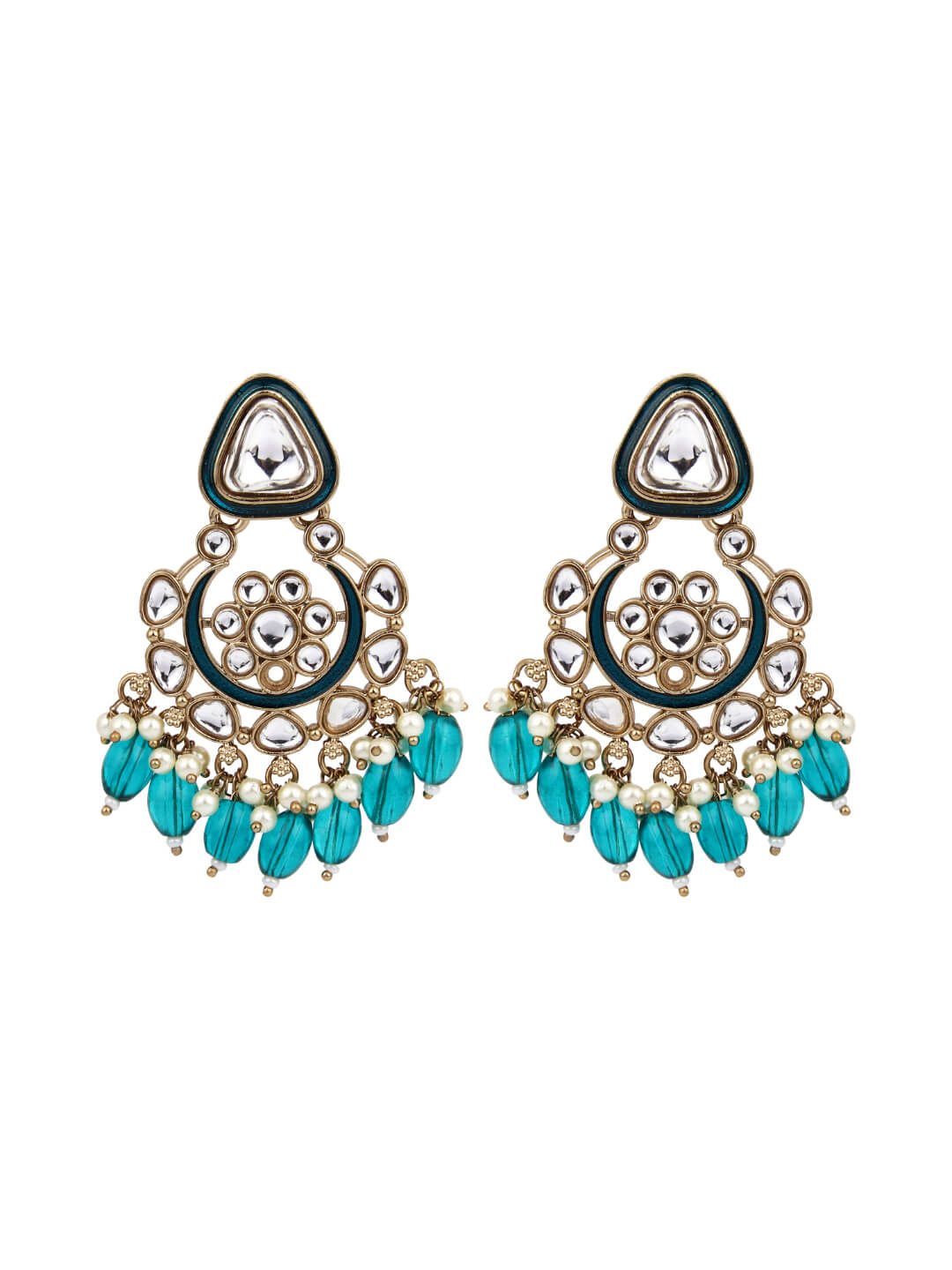 Gold plated kundan & Meenakari Chandbali Earring Green